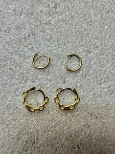 .925 Sterling Silver Gold Vermeil Petite HOOP Earrings 2 Pairs  - Picture 1 of 7