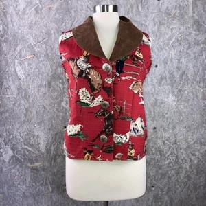 Chaleco Vintage Poni Pintado Talla M Rojo Estampado Occidental Vaqueros Caballos - Imagen 1 de 12