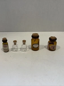 Set Of 5 Miniature Glass Bottles W/Cork Stoppers - Picture 1 of 17