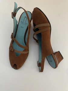 THIERRY RABOTIN BROWN SUEDE PEEP TOE SLINGBACK Kitten HEEL SZ 39.5/9 US - Picture 1 of 10