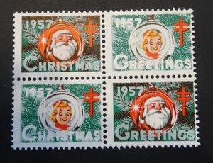 US WX184 Adornos de Papá Noel Sellos de Navidad - Bloque de 4 sellos - MHM/OG - 1957 (866) - Imagen 1 de 2