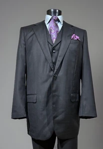 Bespoke Craig’s Limited Merino Wool Gray Purple Windowpane 3 Pc Vest Suit 46 L - Picture 1 of 18