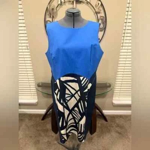 Lafayette 148 New York blau-weiß ärmelloses Kleid Größe 16 neu ohne Etikett - Bild 1 von 4