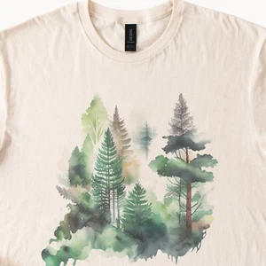 Camisa Bosque Acuarela Unisex Estampado Camiseta Naturaleza Árboles Aire Libre Camiseta - Imagen 1 de 4