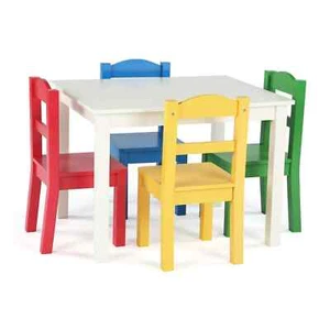 Wooden Toddler Table Set with 4 Colorful Chairs Kids Furniture Ages 3 to 8 White - Picture 1 of 4