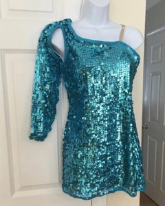 CURTAIN CALL Costumes Jazz Society Blue Sequins One Shoulder Dance Dress J4549 - Picture 1 of 3