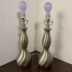 Brushed Steel Table Lamps Set Of 2 Silver 17” - Picture 1 of 10