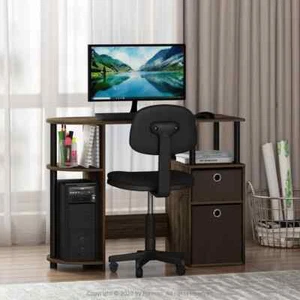 16 in. Rectangular Columbia Walnut/Black/Dark Brown 2 Drawer Computer Desk - Picture 1 of 5