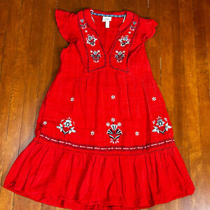 Knox Rose Womens Dress Size XS Red V Neck Ruffled Boho Peasant Flowy Embroidered