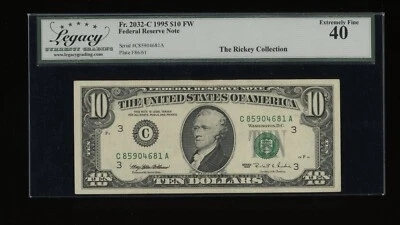 DBR 1995 $10 FRN Philadelphia Fr. 2032-C Legacy XF-40 Serial C85904681A - Image 1 of 2