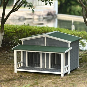 Wooden Large Dog House, Perfect w/ Porch ,2 Doors for the Porch or Deck, 47.2" L - Picture 1 of 18