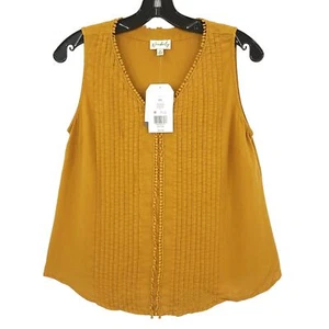 Wonderly Linen Blend Pleated Sleeveless V Neck Tank Top Size XS Burnt Gold NEW - Picture 1 of 12