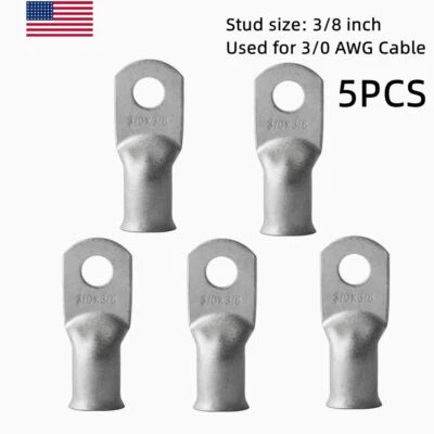 5PCS 3/0AWG Copper Ends Lugs Cable Wire Connector 3/8" Ring Battery Terminals - Image 1 of 4