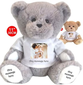 PERSONALISED BEIGE or GREY TEDDY BEAR 30CM/11"BIRTHDAY ANY OCCASION PHOTO - Picture 1 of 6