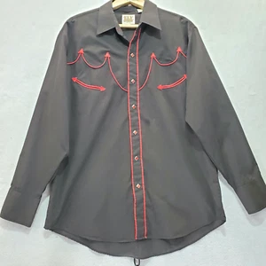 Vintage Ely Cattleman Black Western Shirt Ruby Snaps and Trim Sz L - Picture 1 of 9