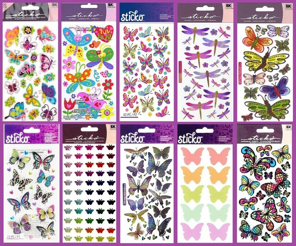 Sticko BUTTERFLIES & DRAGONFLIES Flat Stickers Butterfly Dragonfly Insects