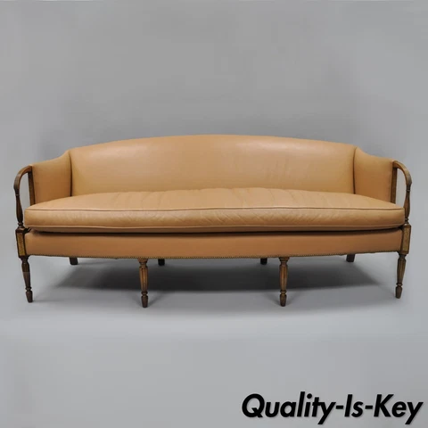 Sheraton Federal Style Caramel Tan Leather Sofa Couch by Southwood 81" Long Cover