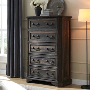 Farmhouse 5 Drawers Dresser for Bedroom, 48" Tall Wood Rustic Chest of Drawers w - Picture 1 of 6