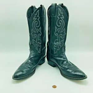 Stivali Justin pelle nera cowboy 10B classici western bianco punto design Ken - Foto 1 di 11