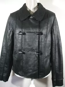 NEW-BOUTIQUE XX JUNIOR'S MOTORCYCLE COAT JACKET BLACK FAUX FUR SIZE: L - Picture 1 of 11