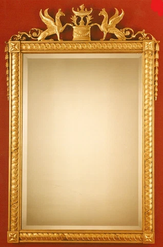 FRIEDMAN BROTHERS The Meadows : Neoclassical Gold Gilt Mirror w Crest & Gryphons Cover