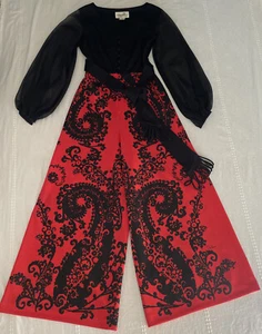 RARE! Vintage Alfred Shaheen Cali Hawaii Size 10 One Piece Pant Suit Dress Red - Picture 1 of 15