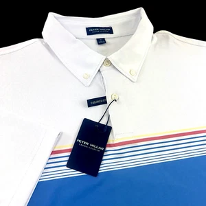 Peter Millar Crown Crafted Striped Performance Stretch Polo Shirt White Blue XL - Picture 1 of 9