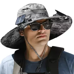 Solar Fan Bucket Hat for Women Men, 3-Speed Cooling Outdoor Fishing Hiking Hat - Picture 1 of 47