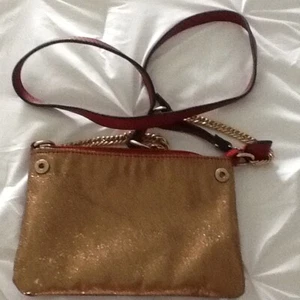 David Jones Paris Gold/Dark Red Small Shoulder Bag - Picture 1 of 4