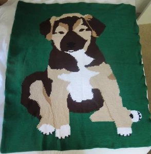 HANDMADE Crochet AFGHAN Pet PUPPY DOG Quilt COUCH Lap KID Bed BLANKET Knit THROW - Picture 1 of 6