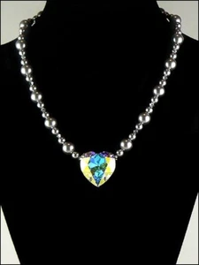 Kristine Palm Beach Swarovski Crystal AB Heart Necklace Silver - Picture 1 of 4