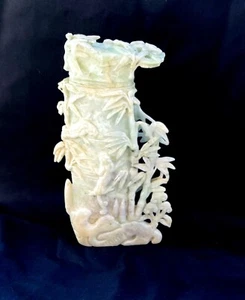 Rare White Mutton Fat Nephrite Hetian Jade Carved Covered Brush Pot 7.5" $8000 - Picture 1 of 12