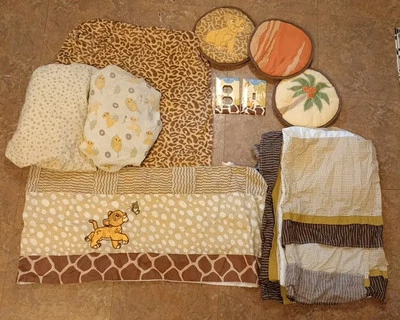 Disney Baby Lion King- 2 Crib Sheets, Bed Skirt, 3 Wall Decor, Curtain, & Outlet - Image 1 of 4