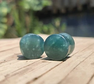 Blue Jade plugs 13mm, 1/2 gauge Piercing flare stretch earrings natural gemstone - Picture 1 of 6