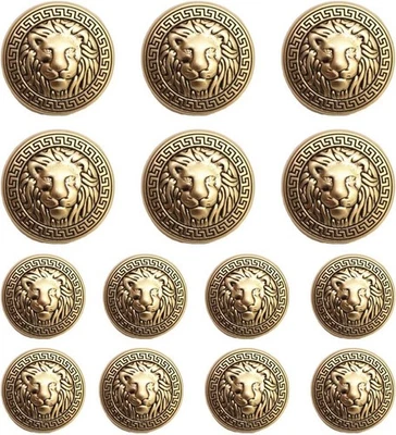 14 Pieces Lion Gold Metal Blazer Button Set 15MM 20MM for Blazers, Suits, Sport - Image 1 of 2