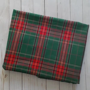 Red and Green Holiday Plaid Fabric with Gold Detail Cotton Blend 4 yards - Picture 1 of 4