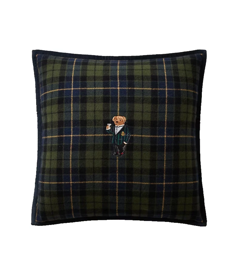 罕见全新带标签限量版 Lux Ralph Lauren 格纹绿色 Polo Bear 枕头 2 件套 — 第 1/2 张图片