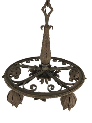 Antique Wrought Iron Chandelier 5-Light Ceiling Light Fixture, Rusty Patina - Image 1 of 4
