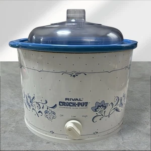 Vintage Rival Crock Pot 3120 Blue Floral Pattern 2.5 Qt Stoneware Slow Cooker  - Picture 1 of 15