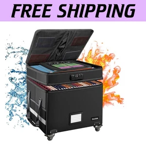 Fireproof Document Box with Lock & Wheels – Collapsible File Organizer, Black - Picture 1 of 11