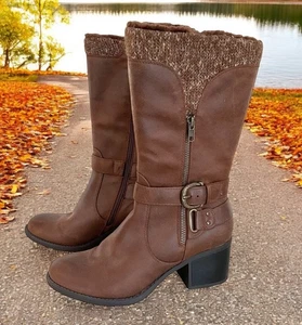 BareTraps halbhohe Stiefel aus Wildlederimitat Strick oben innen Reißverschluss Blockabsatz, Größe 8,5 - Bild 1 von 11