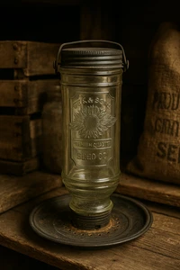 Vintage Glass Bird Feeder with Seed Co Embossing | Sunflower Design | Farmhouse - Picture 1 of 7