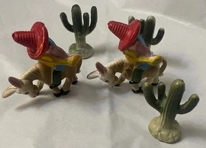 Vintage PVC Lot Cactus Cacti & Man On Donkey W/ Sombrero Mexican Small Figurines - Picture 1 of 8
