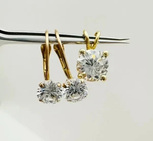 2Ct Round Lab Created Diamond 14k Yellow Gold Plated Drop Dangle Earring/Pendant - Picture 1 of 3