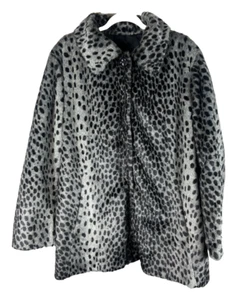 Ann Klein Faux Fur Black Gray Animal Print Reversible Women's Coat Size XL - Picture 1 of 9