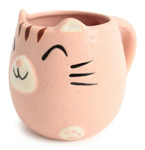 Mino ware Japanese Pottery Mug Cup Cat Shape Carnation Pink made in Japan - Picture 1 of 8