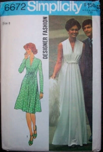 SIMPLICITY Vintage 70s Sewing Pattern 6672 Designer Evening or Prom Dress Size 8 - Picture 1 of 2