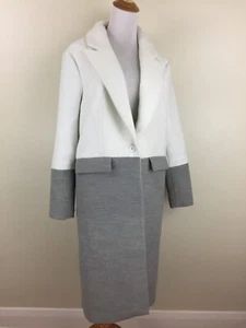 C/MEO COLLECTIVE Gray White Colorblock One Button Long Coat Jacket Womens sz XS - Picture 1 of 16