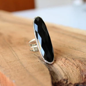 Anillo Hecho a Mano de Piedra Preciosa de Onix Negro Sólido 925 KGJ-R-1150 - Imagen 1 de 5
