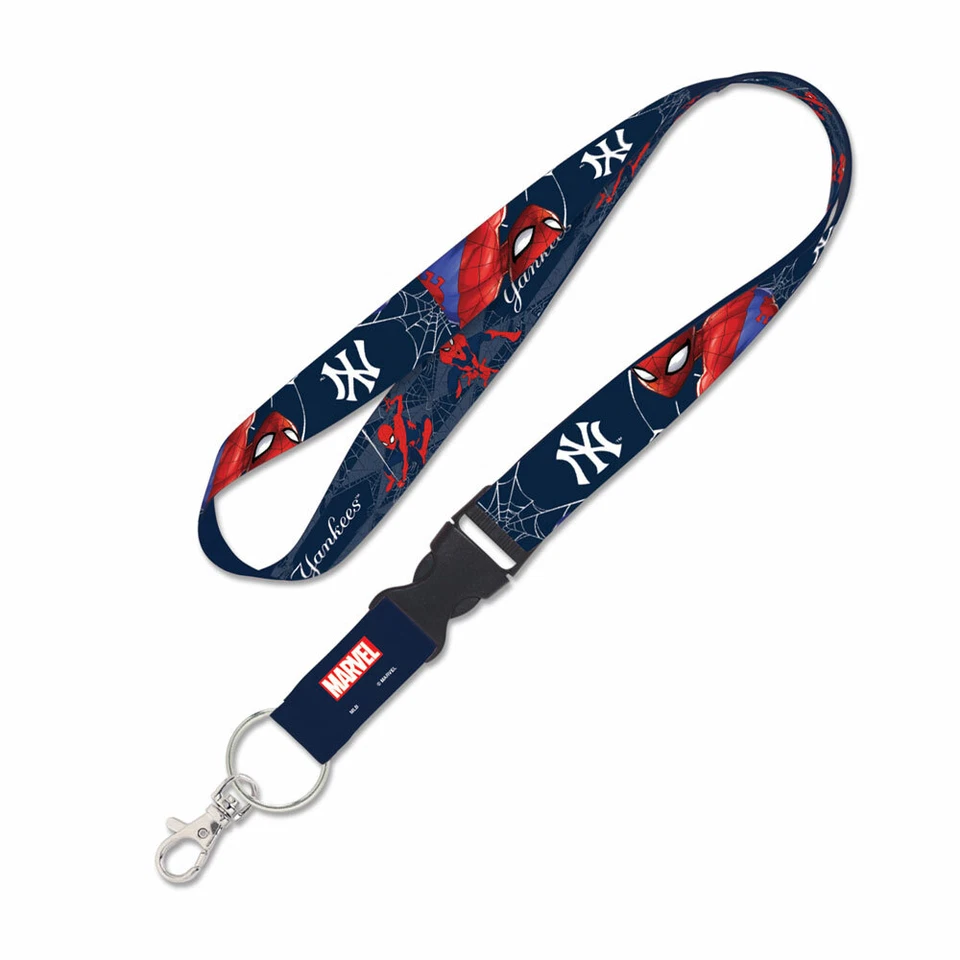 NEW YORK YANKEES MARVEL SPIDERMAN KEYCHAIN LANYARD DETACH BUCKLE 1" W 22" L - Image 1 of 1